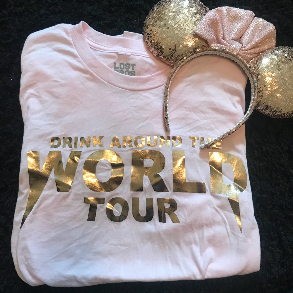 Drink Around the World rose gold Disney shirt